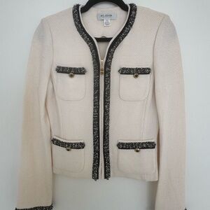 St. John Collection Ivory and Black Trim Blazer